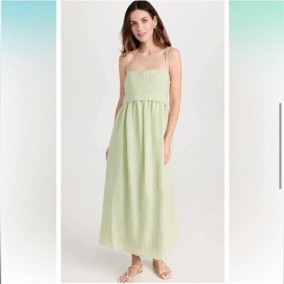 VINCE Sweet Grass Green Bow Pleated Back Maxi Dress Size Large - Picture 1 of 13